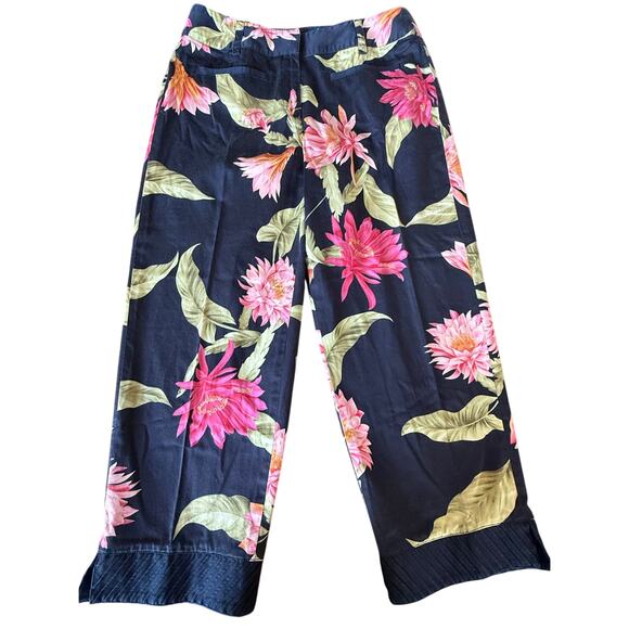 Tommy Bahama Pants - Tommy Bahama Floral Cropped Pants Womens Size 8 Navy Tropical Boho Bloom Stretch
